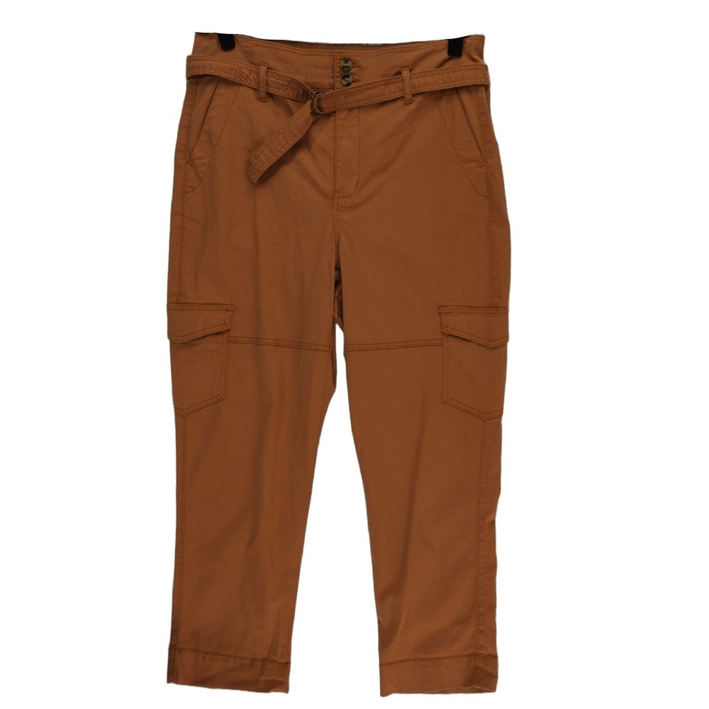 Cabi Cargo Pants Women's Size 8 Brown Belted High Rise Cropped Utility Trousers